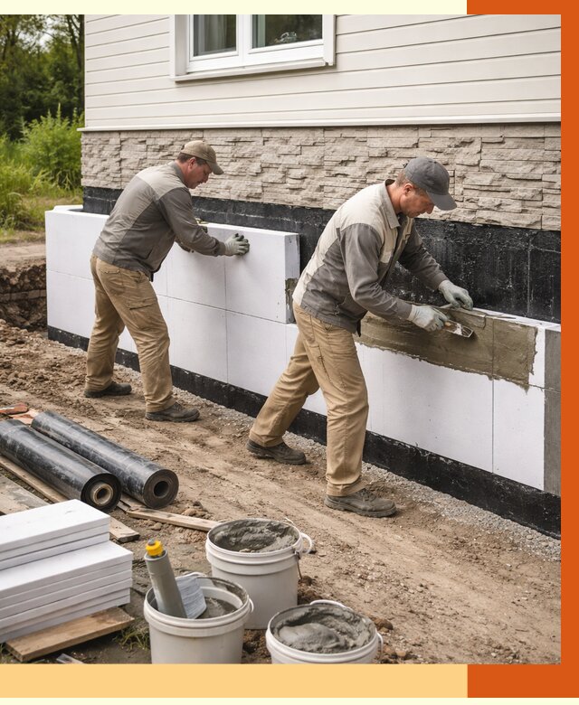 Утепление фундамента снаружи в Тайшете от 4362 руб. за м² | ТепломастерТшт