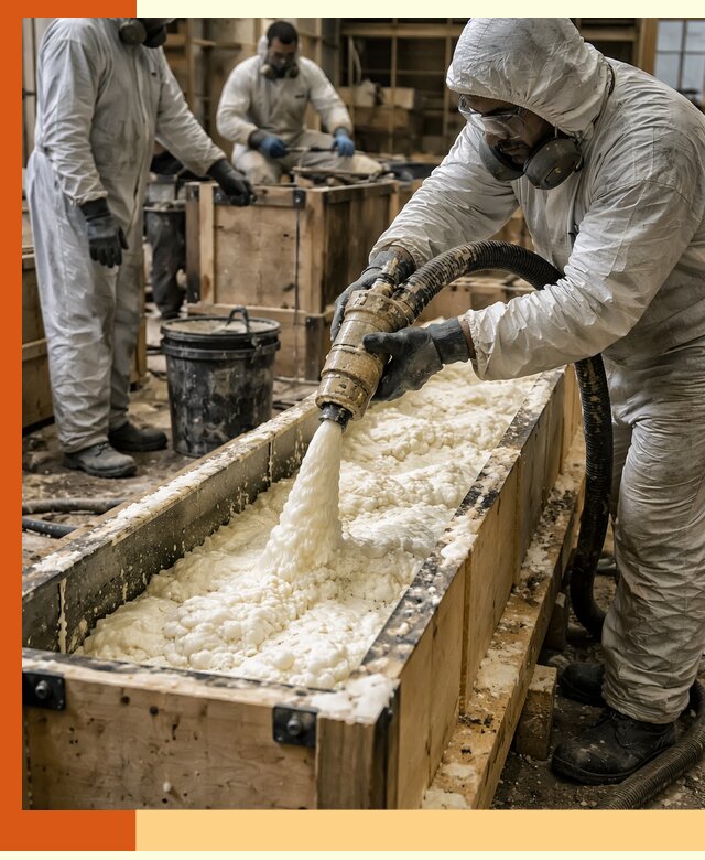 Заливка пенополиуретана в формы для утепления в Тайшете